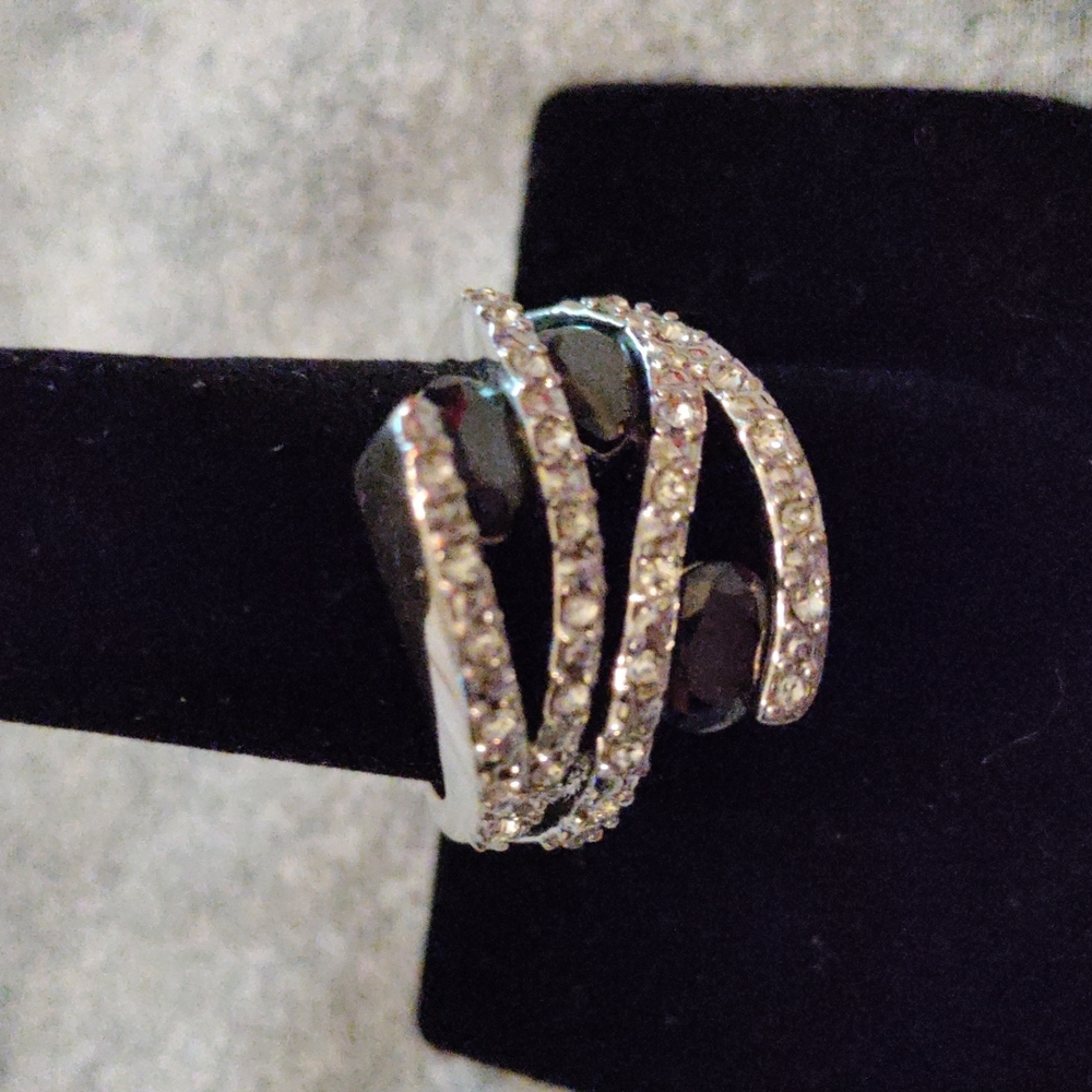 Beautiful ring from QVC, silver with three black stones.